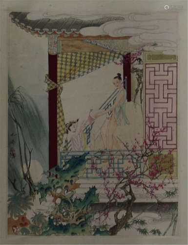 A CHINESE SCROLL PAINTING OF FIGURES BY HU YEFO