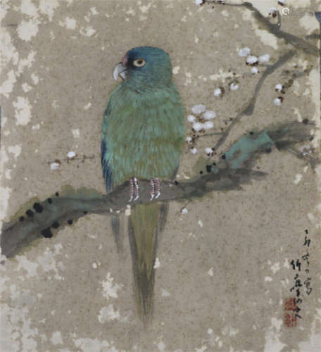 A CHINESE SCROLL PAINTING OF BIRD ON FLOWER