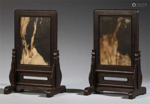 A PAIR OF CHINESE ROSEWOOD TABLE SCREEN