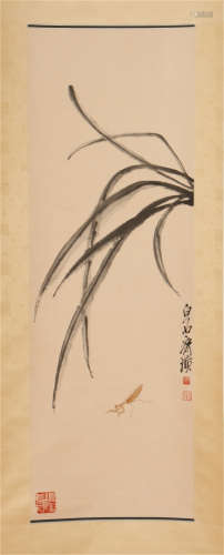 A CHINESE SCROLL PAINTING OF ORCHID AND IN INSECT BY QI BAISHI