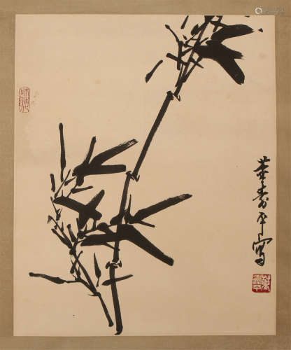 A CHINESE SCROLL PAINTING OF BAMBOOS INK ON PAPER BY DONG SHOUPING