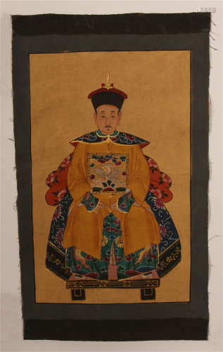 A CHINESE SILK WHIT EMBROIDERY OF SEATED EMPEROR