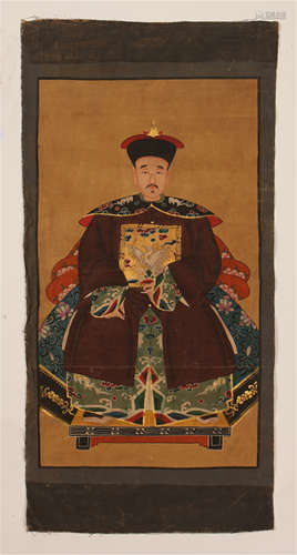 A CHINESE SILK WHIT EMBROIDERY OF SEATED EMPEROR