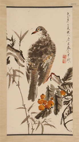 A CHINESE SCROLL PAINTING OF EAGLE ON THE TREE BY TANG YUN