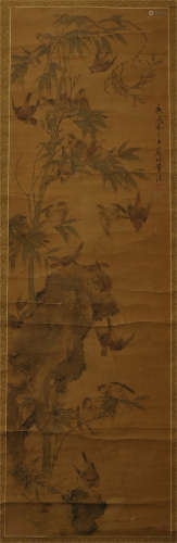 A CHINESE SCROLL PAINTING OF FLOWER AND BIRDS  BY DONG GAO