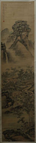 A CHINESE SCROLL PAINTING OF MOUNTAIN VIEWS  BY LU ZHI
