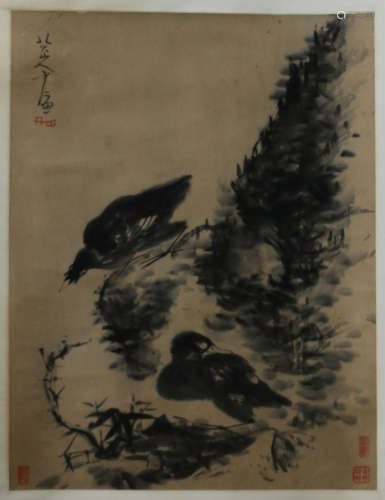 A CHINESE SCROLL PAINTING OF FLOWER AND BIRDS  BY BADA SHANREN