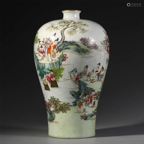 A CHINESE PORCELAIN ENAMEL FLOWER FIGURES AND STORY MEIPING VASE