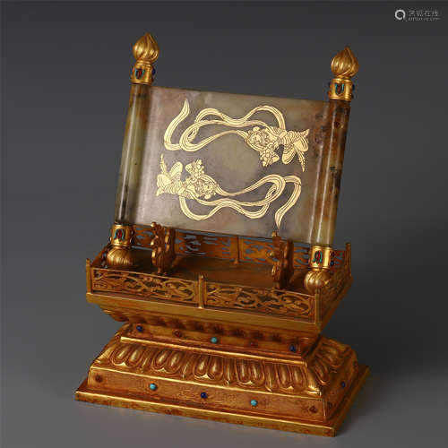 A CHINESE GILT BRONZE GILT INLAID SCROU PAINTING TABLE ITEM