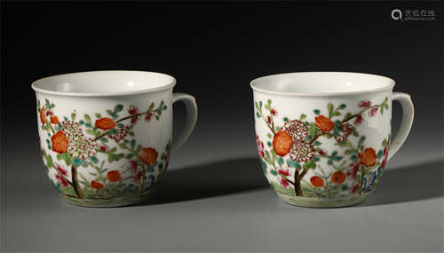 A PAIR OF CHINESE PORCELAIN ENAMEL FLOWER CUPS