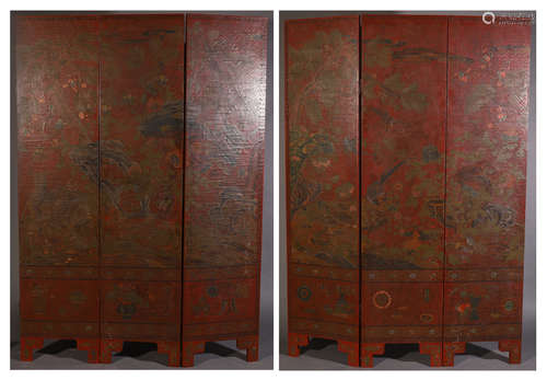 SIX OF CHINESE WOOD PAINTING TABLE SCREEN