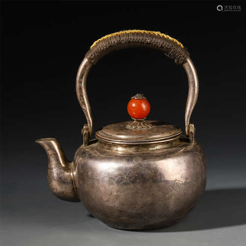 A CHINESE SILVER LONG HANDLE KETTLE