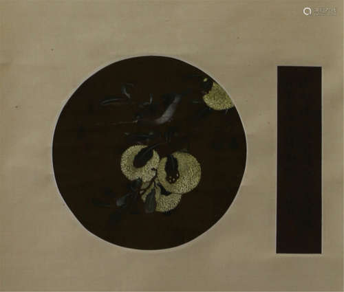 A CHINESE SCROLL PAINTING OF FLOWER AND BIRD BY LV JI