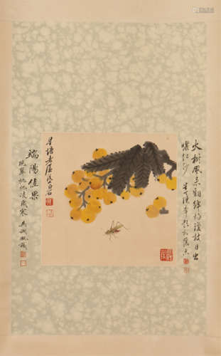 A CHINESE SCROLL PAINTING OF FLOWER BY QI BAIHI