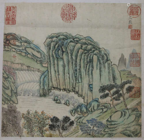 A CHINESE SCROLL PAINTING OF LANDSCAPE  BY WEN DIAN