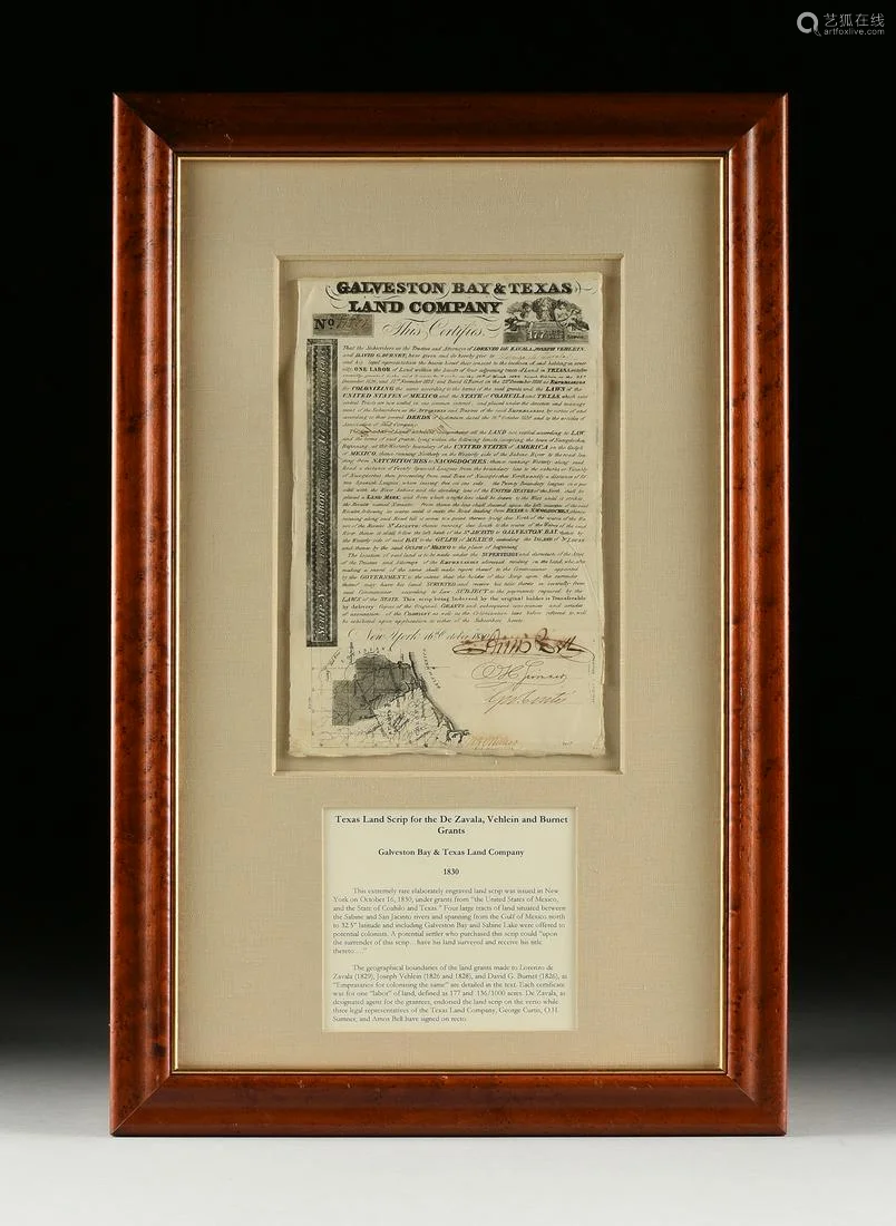 AN EARLY TEXAS EMPRESARIO LAND SCRIP…－【Deal Price Picture】