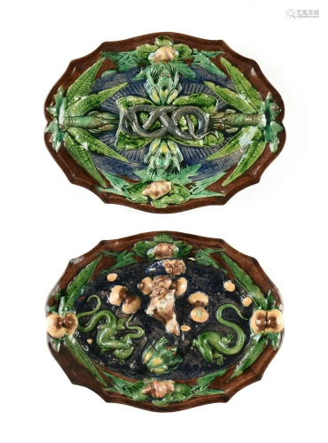 TWO PALISSY WARE FAIENCE PLATTERS, REPTIL…
