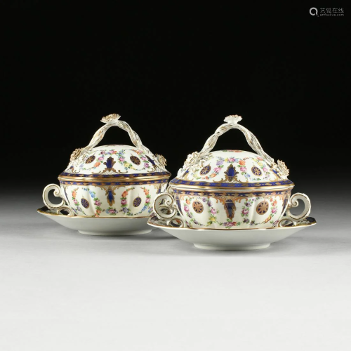 A PAIR OF DRESDEN GILT AND PAINTED PORC…