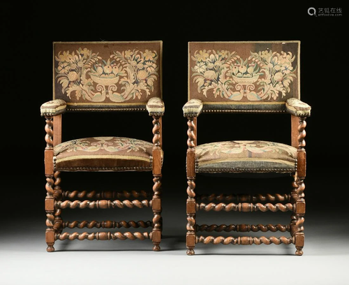 A PAIR OF LOUIS XIII STYLE NEEDLEWORK UPH…