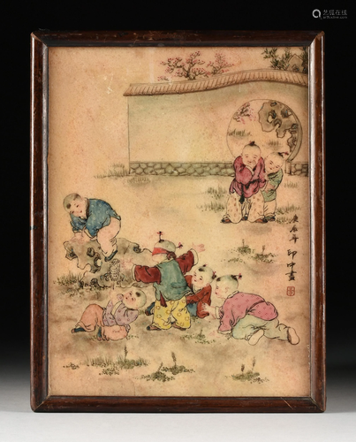 A LATE QING DYNASTY PAINTED STON…