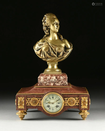 A LOUIS XVI STYLE ROUGE MARBLE CLOCK …
