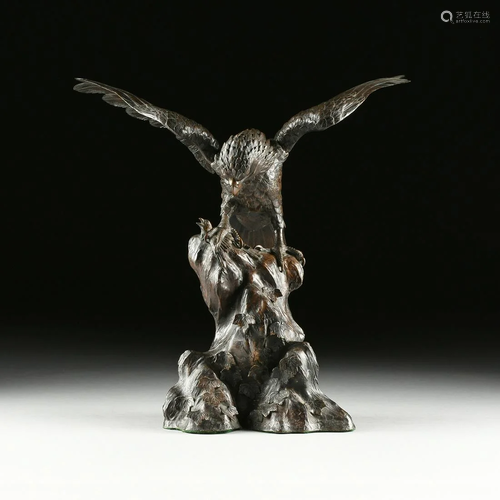 A JAPANESE PATINATED BRONZE FIGU…