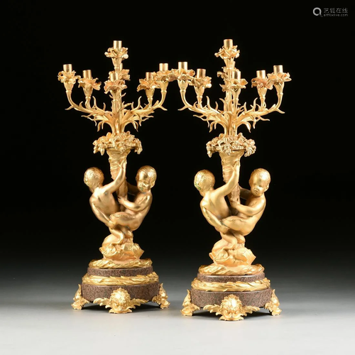 A PAIR OF PALATIAL LOUIS XV STYLE GILT BRO…