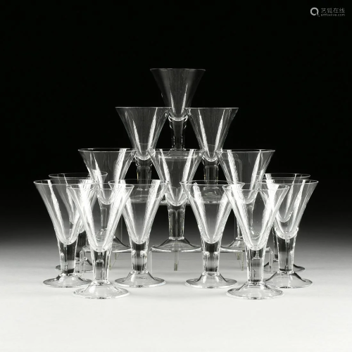A SET OF FOURTEEN CLEAR SHERRY GLASSES, …