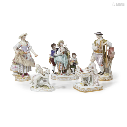 Five Meissen porcelain figurines, 20th c…