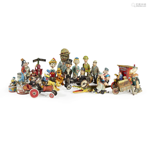 Twenty vintage tin litho toys, Early to mid 20th