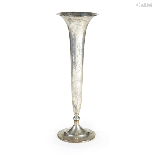 Tall sterling silver weighted trumpet vase, 1…