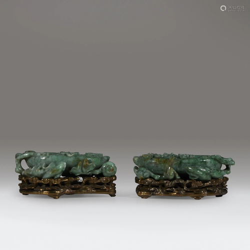 A pair of green jadeite 