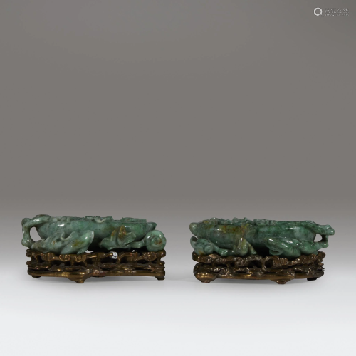 A pair of green jadeite 