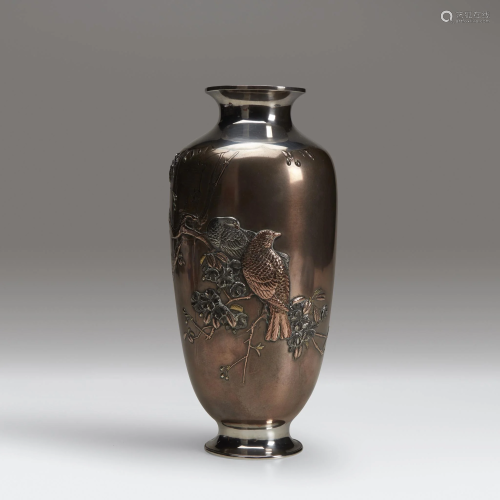 A Japanese mixed-metal and silver vase, sig…