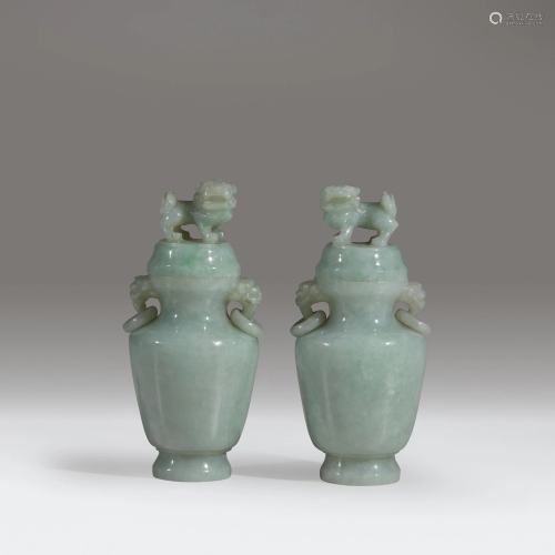 A pair of small Chinese pale green jadeit…
