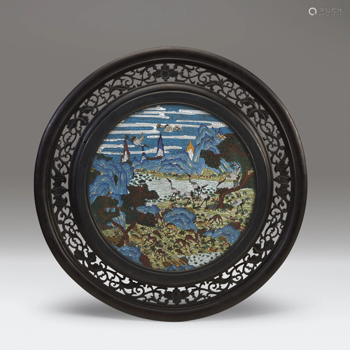 A Chinese cloisonné circular plaque, Qing dyn…