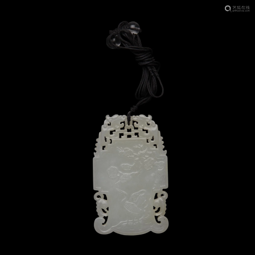A Chinese carved white jade plaque, 19th c…