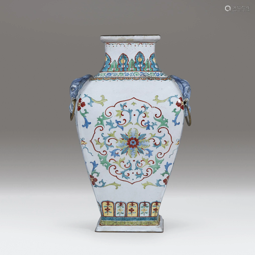 A Chinese enameled copper vase, Fanghu, Qin…