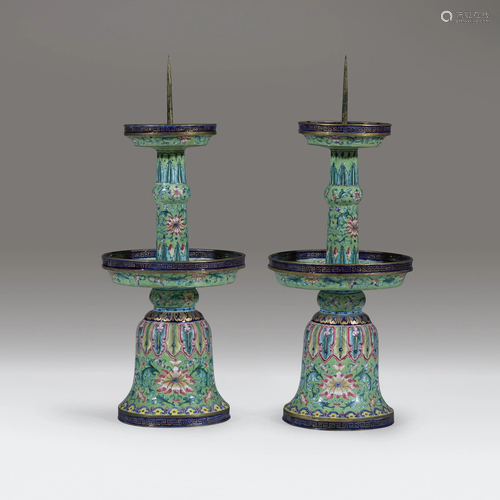 A pair of Chinese enameled copper pricket …