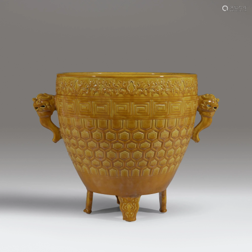 A Chinese yellow-glazed archaistic vessel, …