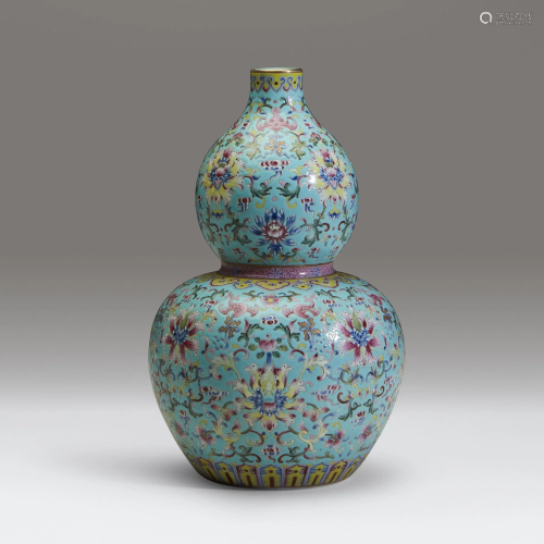 A Chinese famille rose-enameled turquoise …