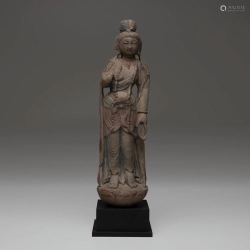 A Chinese carved and painted sandstone fig…