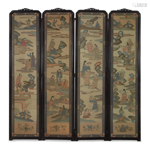 A Chinese kesi tapestry four-panel screen …