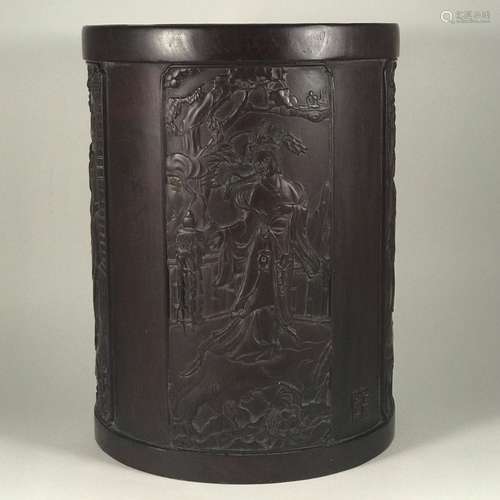 Chinese Qing Dynasty Wood Brushpot