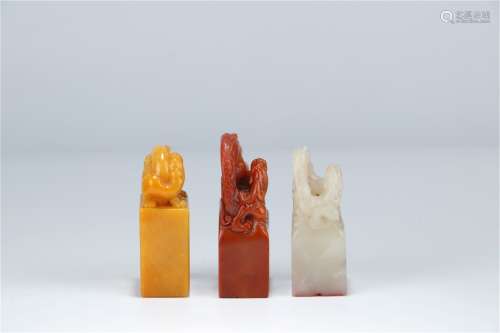A Set of Three Chinese Carved Stone Seals
