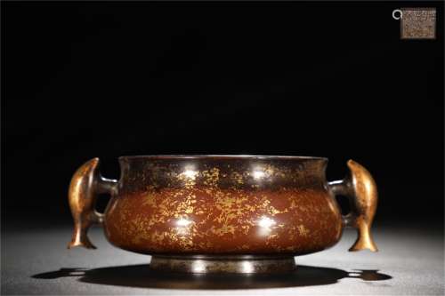 A Chinese Bronze Incense Burner with Gold Inlaid