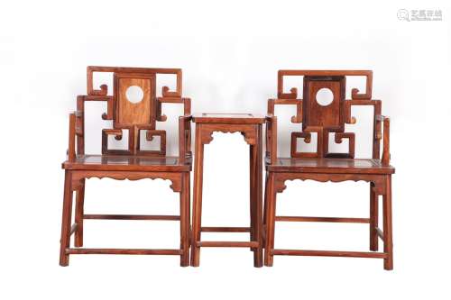A Set of Chinese Carved Hardwood Chairs and Table