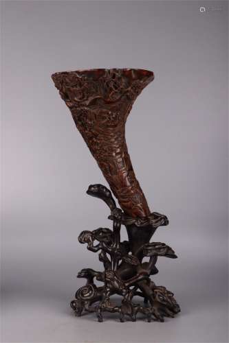 A Chinese Carved Agar-Wood Wine Cup