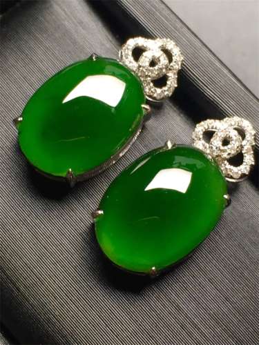 A Pair of Chinese Carved Jadeite Earrings