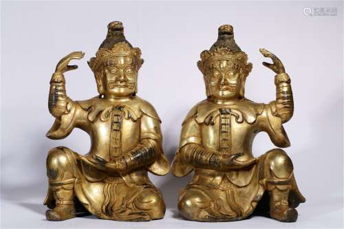 A Pair of Chinese Gilt Bronze Figure Decorations